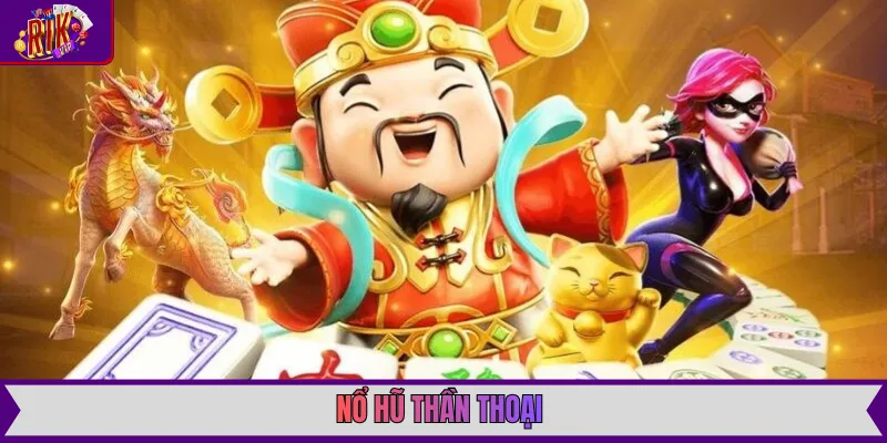  Nổ Hũ Thần Thoại với bối cảnh đền thờ uy nghiêm và những biểu tượng thần thánh rực sáng